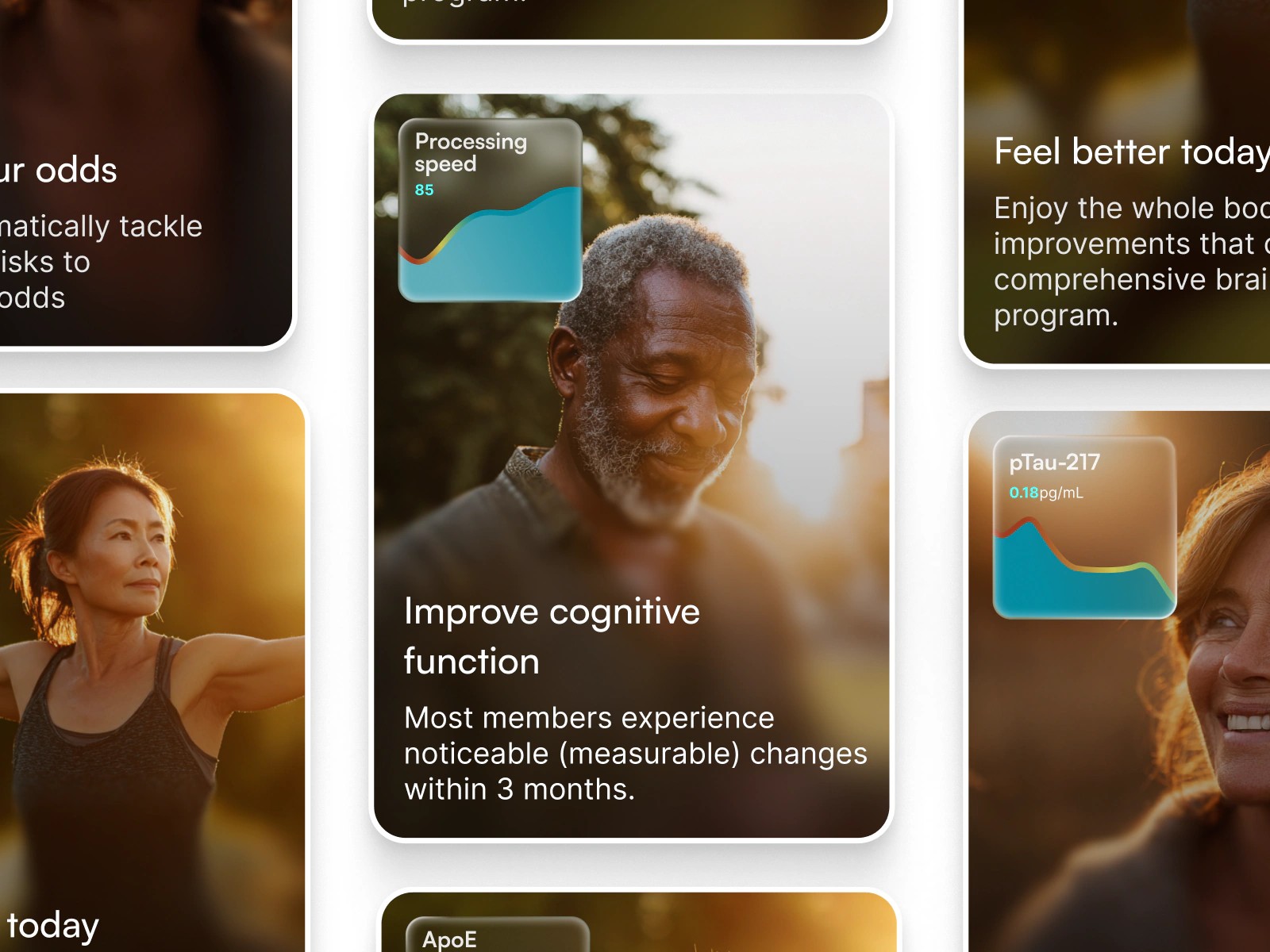 programme cards pairing portraits with brain-health scores