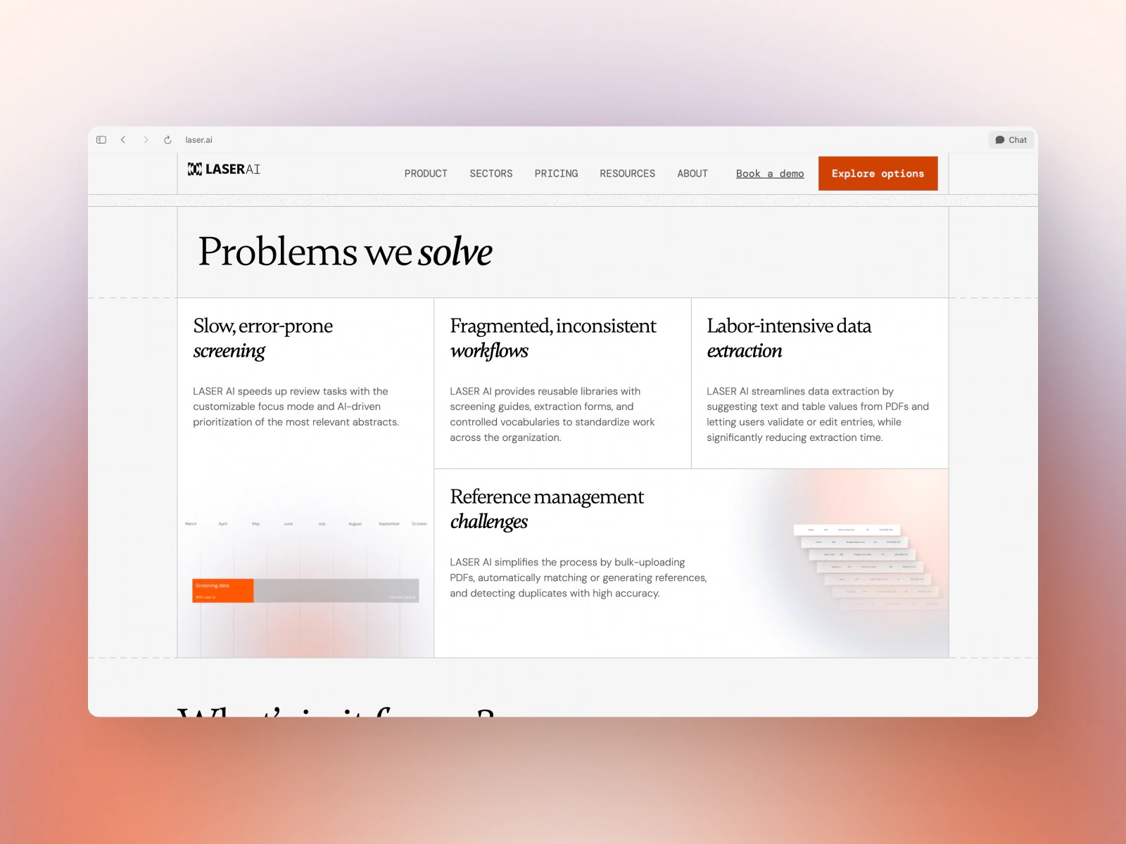 'Problems we solve' section with four problem cards