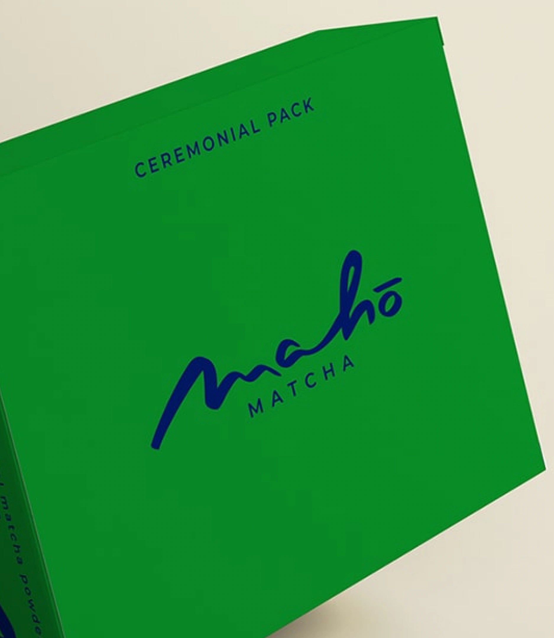 maho matcha ceremonial pack: a green box with the hand-written blue wordmark