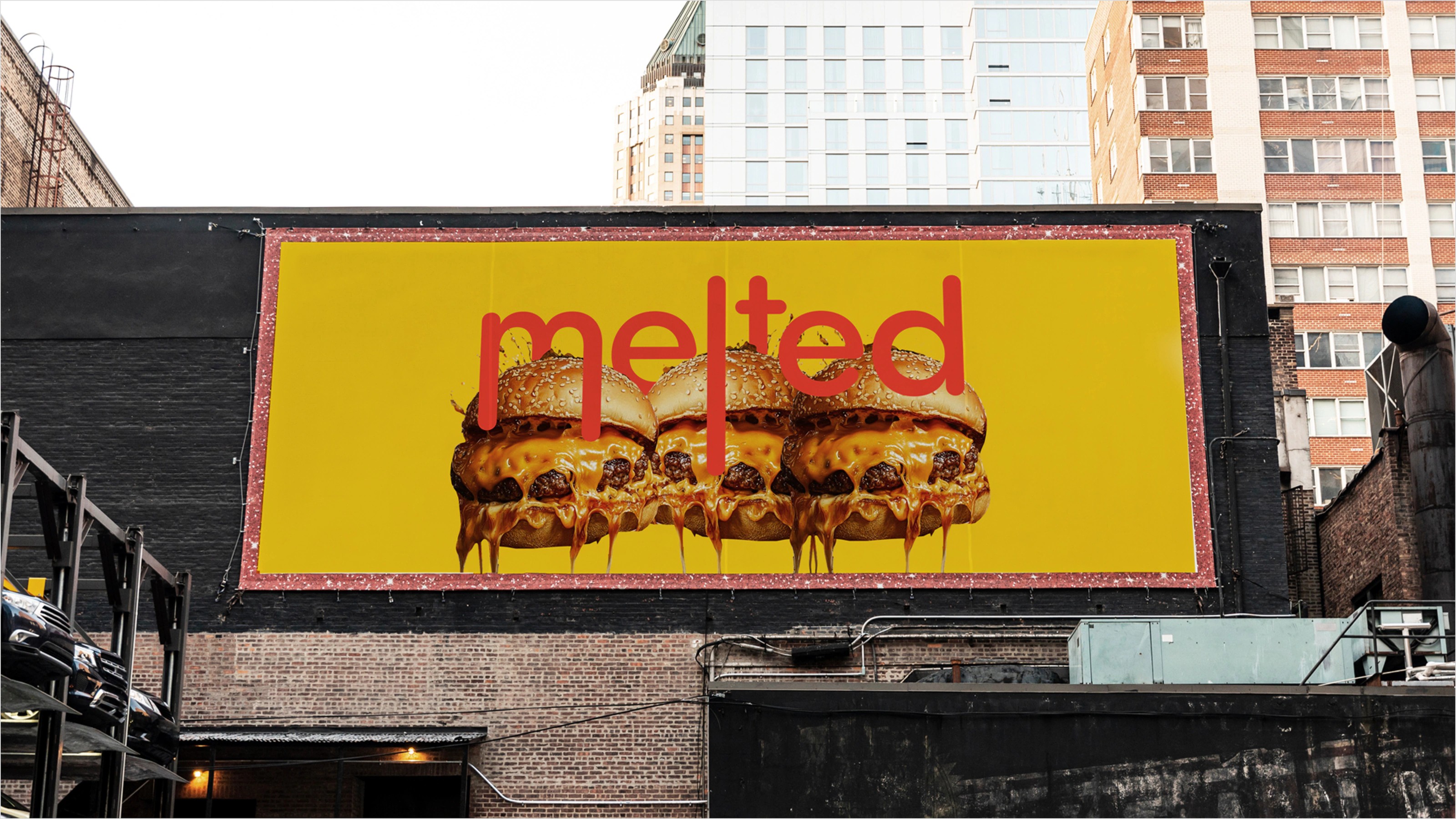 Melted wordmark in red on yellow, the tall letter strokes running down like something melting